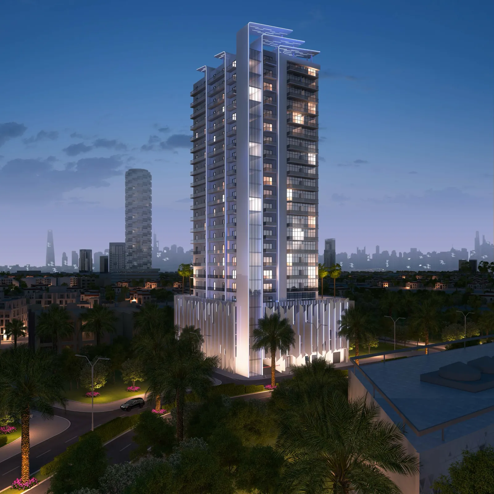SVN Urban Living exterior view at night